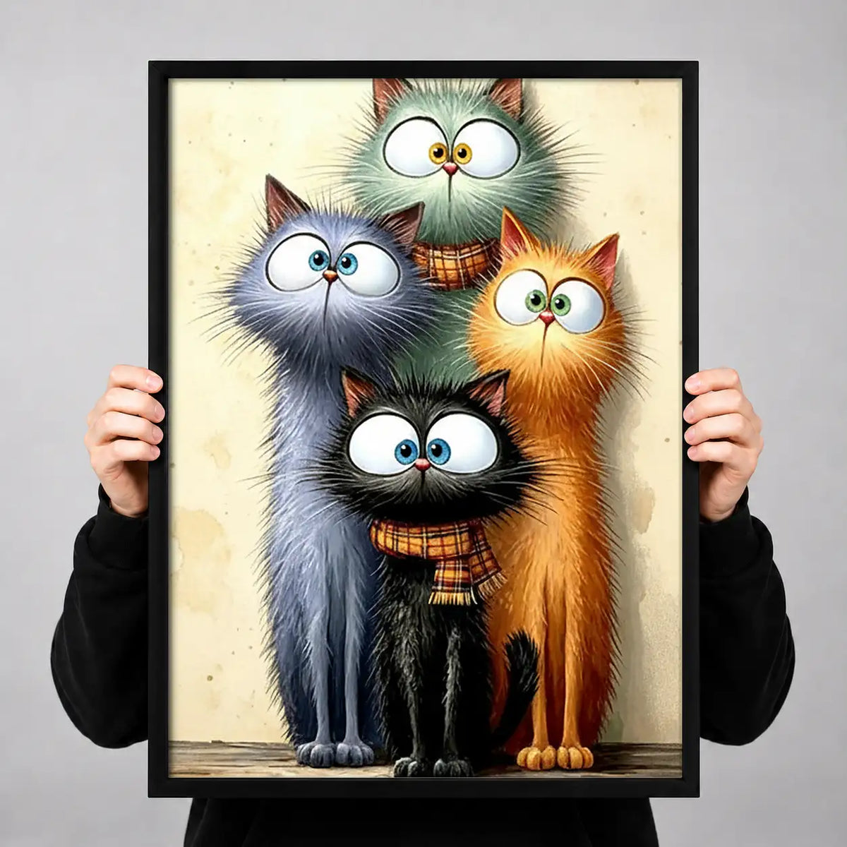 Fluffy Colorful Cat Family Wall Art 3