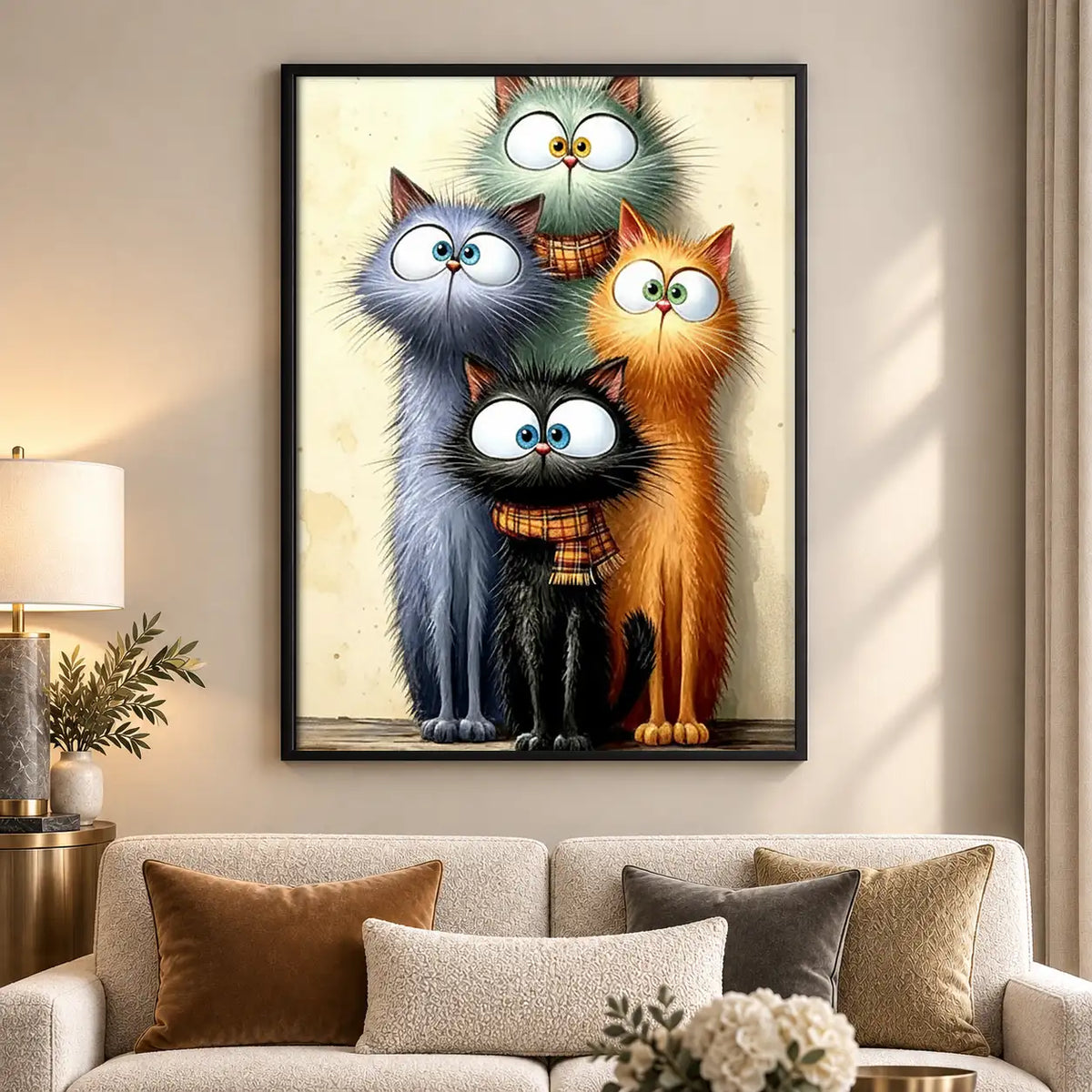 Fluffy Colorful Cat Family Wall Art 5