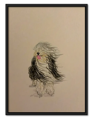 Fluffy Shaggy Dog Minimal Drawing Wall Art