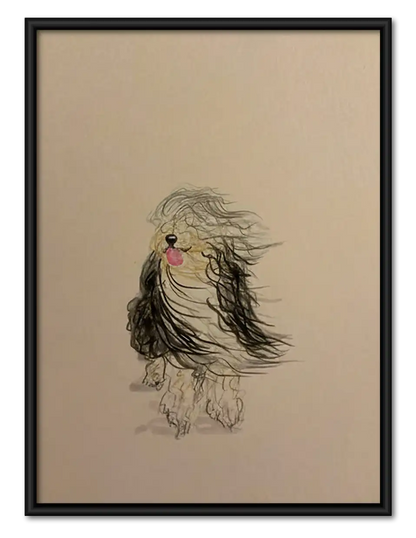 Fluffy Shaggy Dog Minimal Drawing Wall Art 1