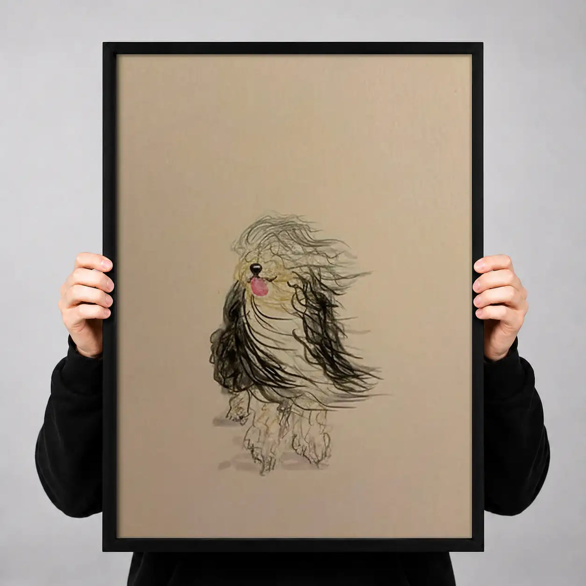 Fluffy Shaggy Dog Minimal Drawing Wall Art 3