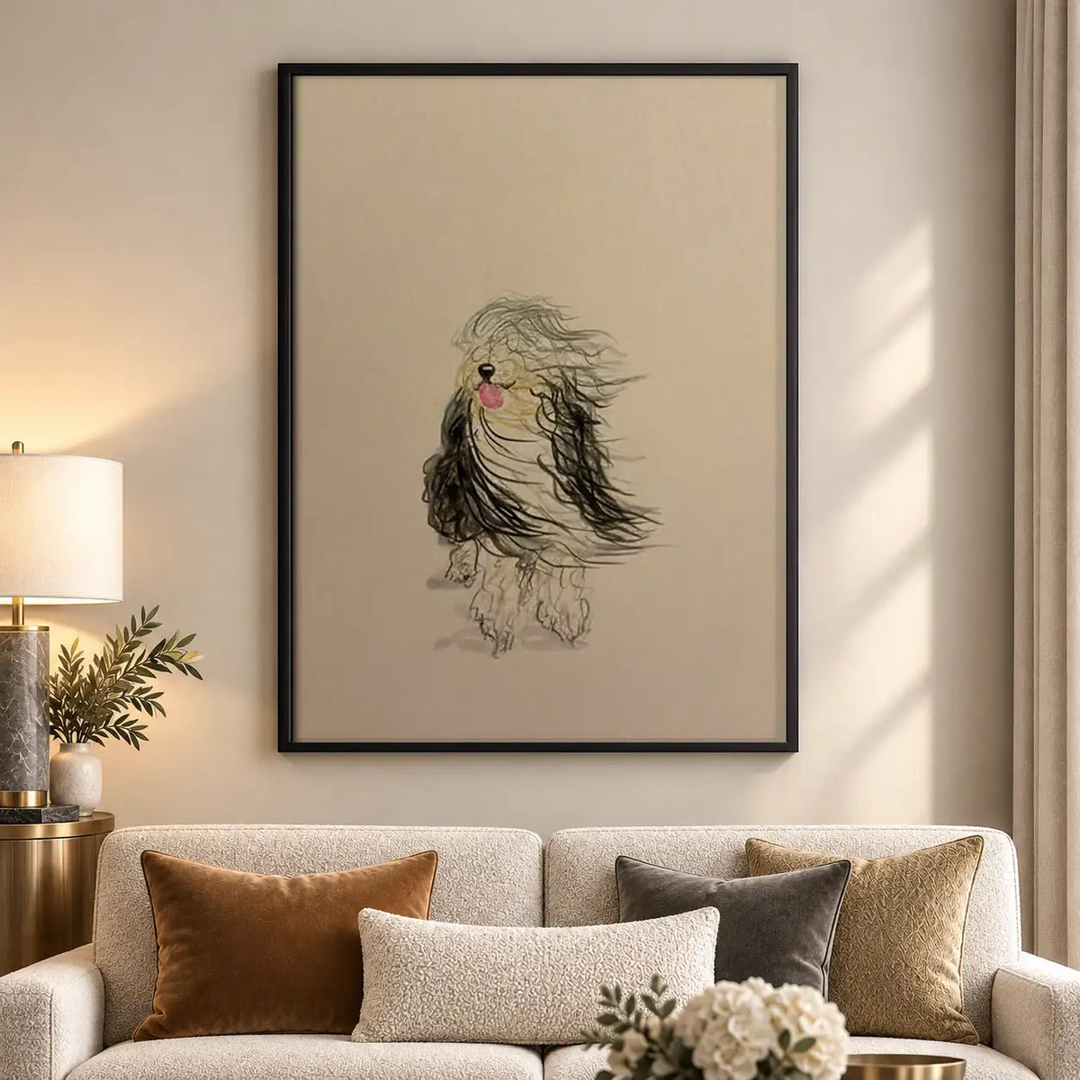 Fluffy Shaggy Dog Minimal Drawing Wall Art 5