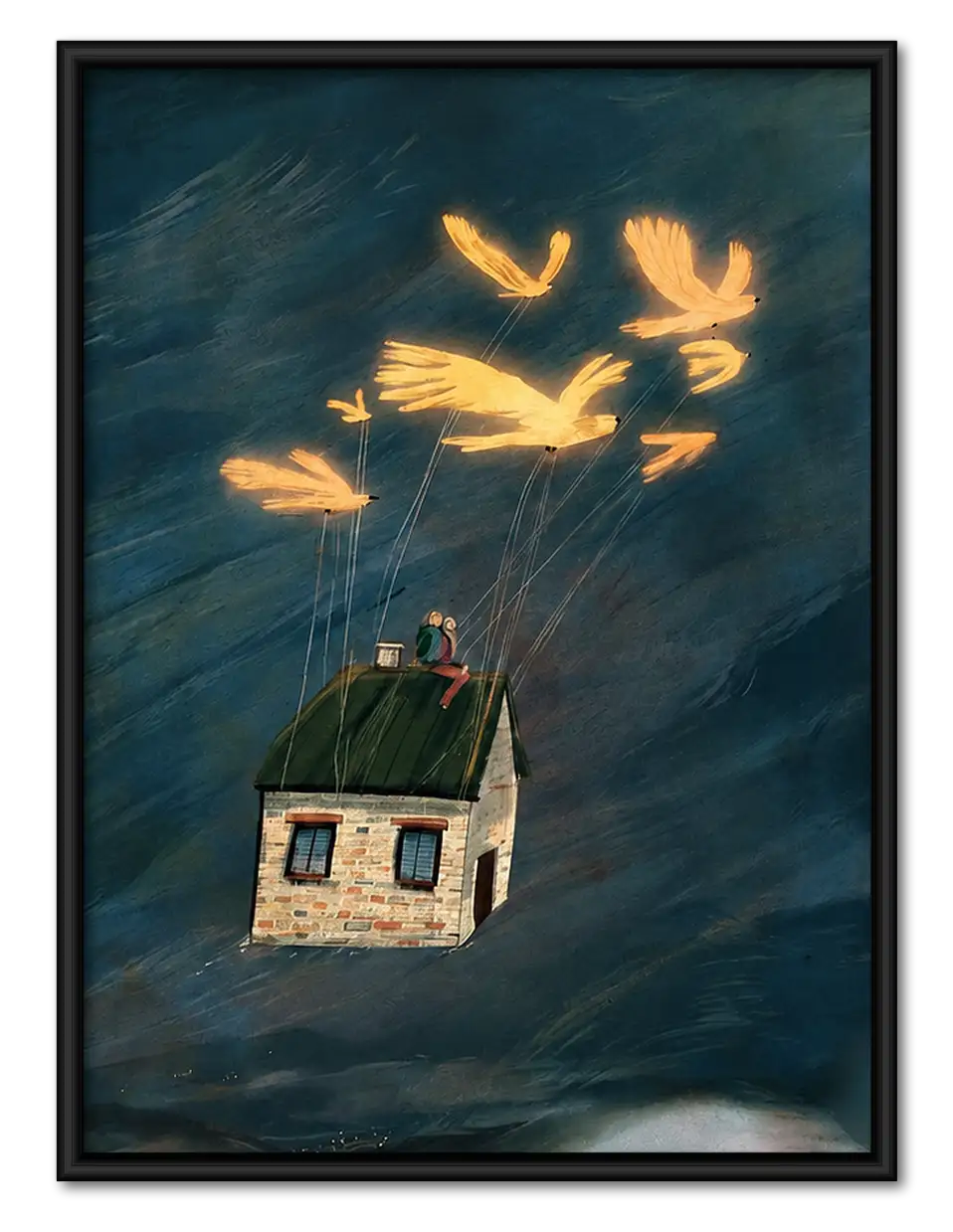 Flying Birds above Tiny House Wall Art 1