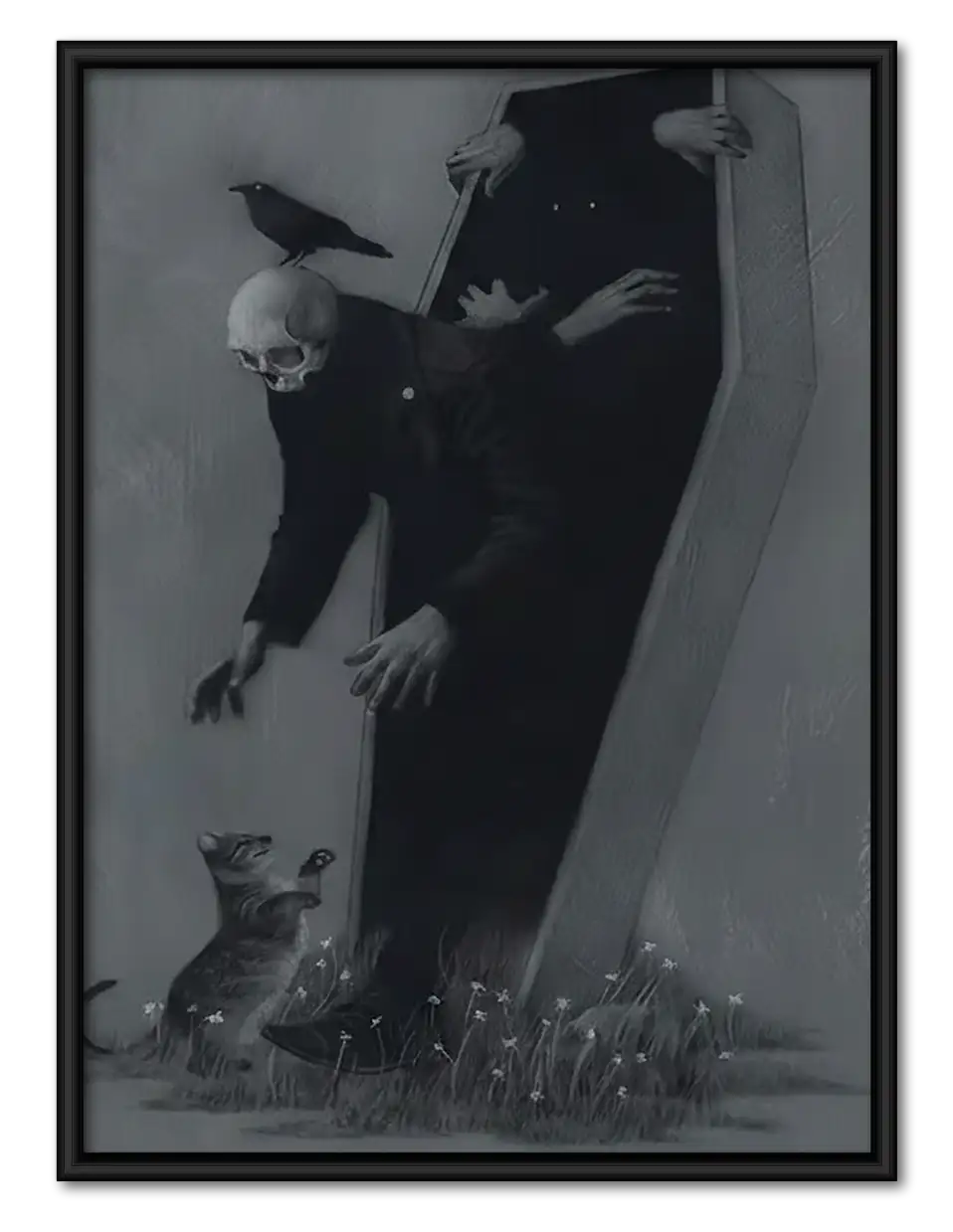 Flying Witch through Shadow Forest Wall Art 1