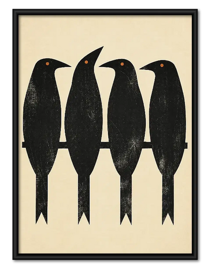 Four Black Birds Minimal Wall Art 1