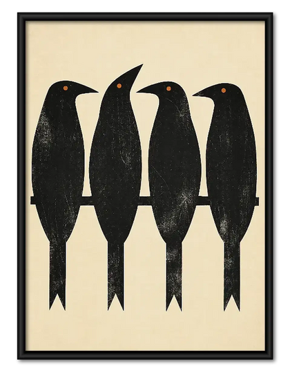 Four Black Birds Minimal Wall Art
