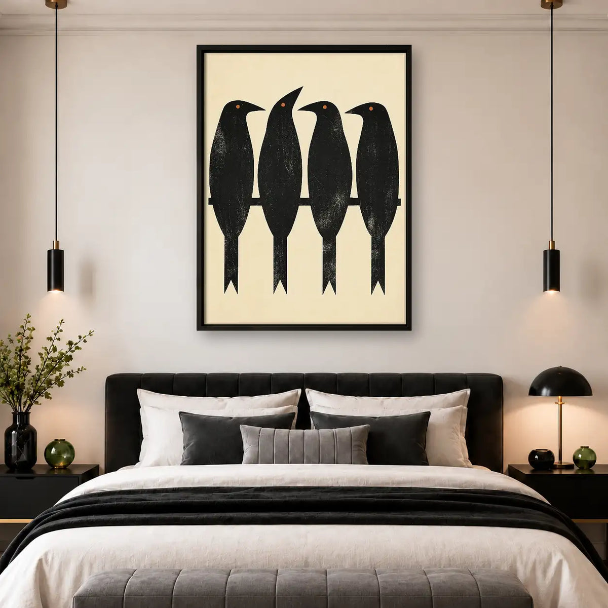 Four Black Birds Minimal Wall Art 4