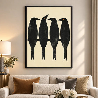 Four Black Birds Minimal Wall Art 5