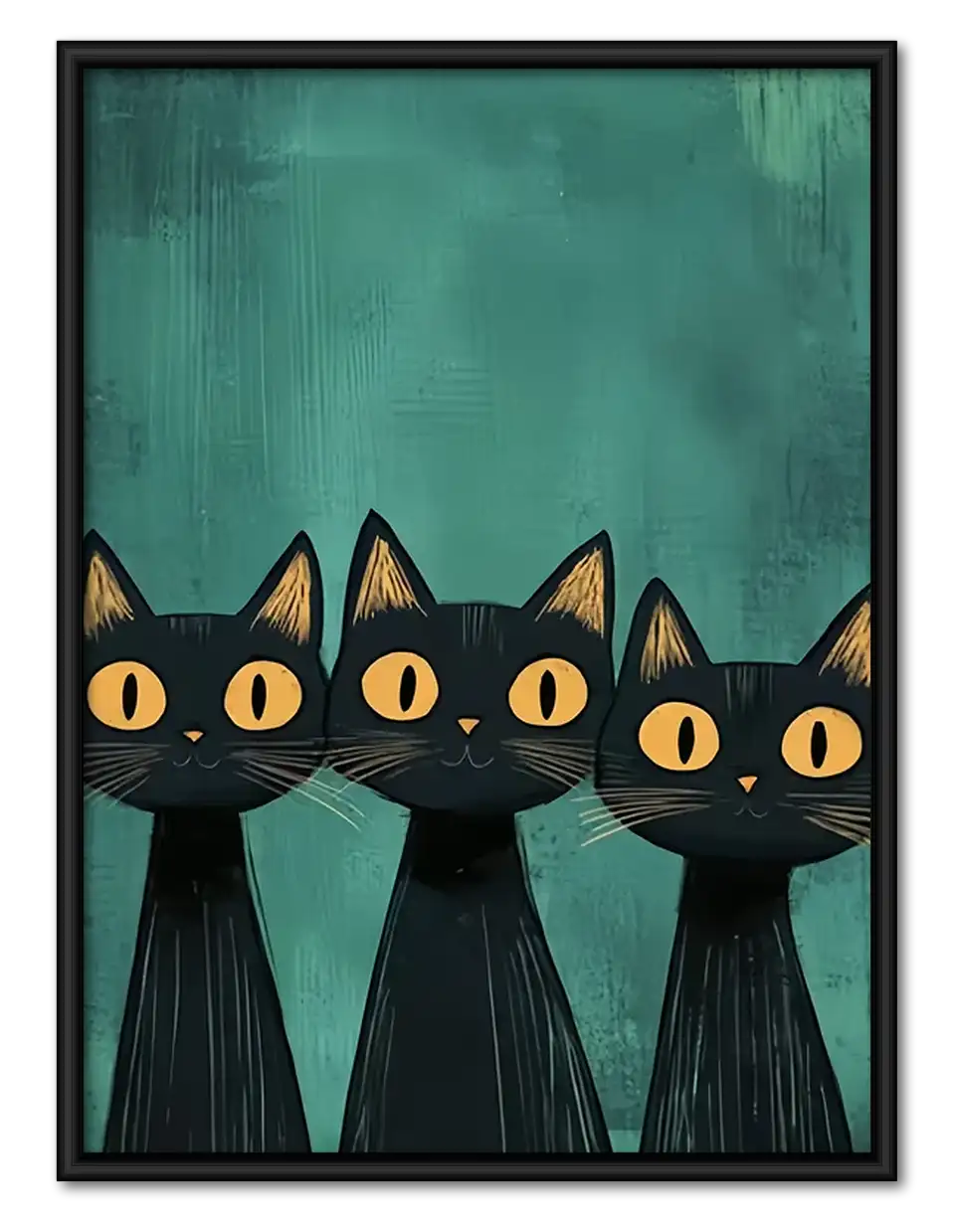 Four Black Cats on Green Wall Art 1