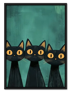 Four Black Cats on Green Wall Art
