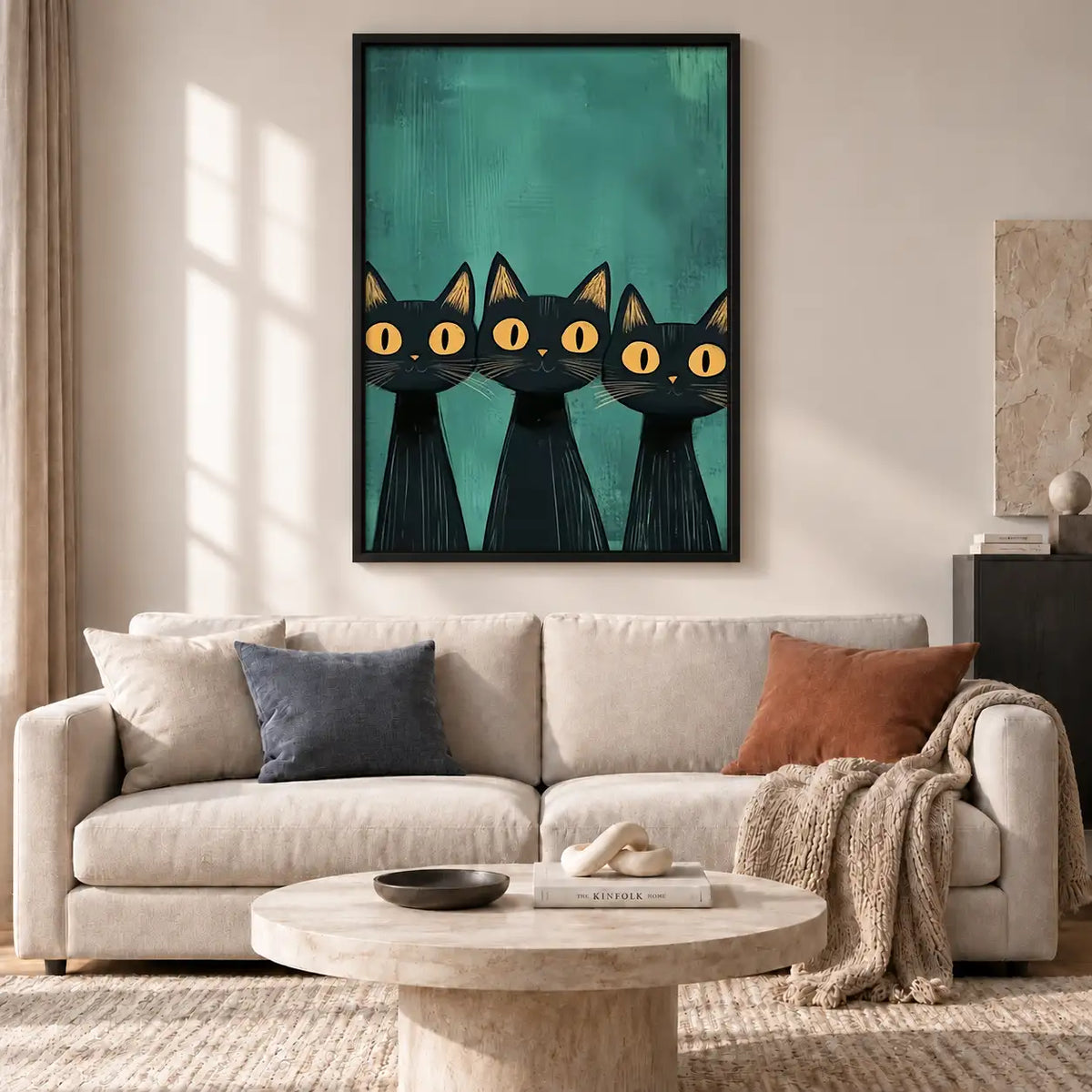 Four Black Cats on Green Wall Art 2