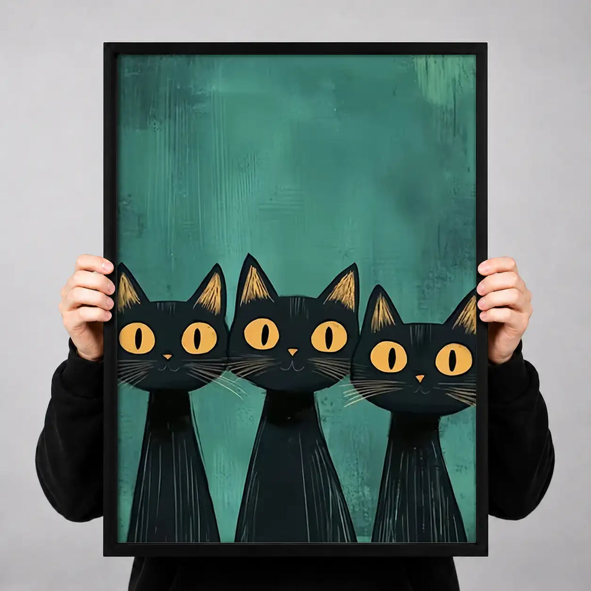 Four Black Cats on Green Wall Art 3