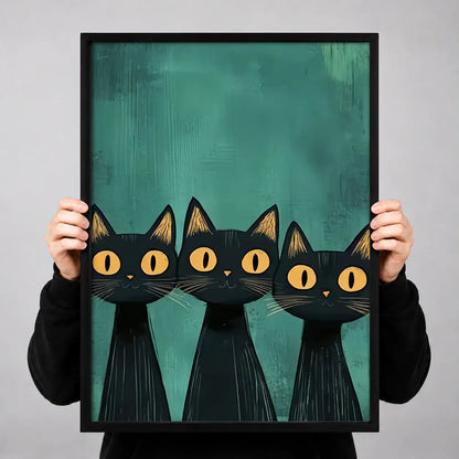 Four Black Cats on Green Wall Art 3