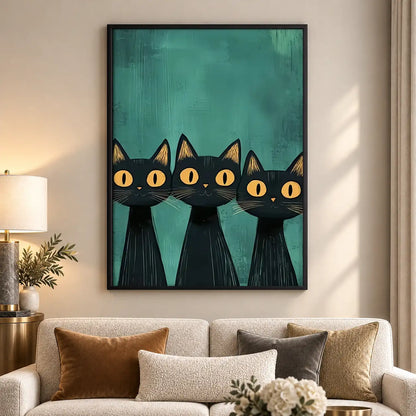 Four Black Cats on Green Wall Art 5