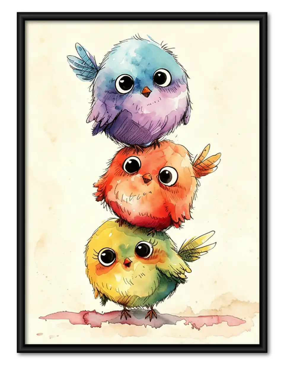 Four Colorful Birds Stacked Together Wall Art 1