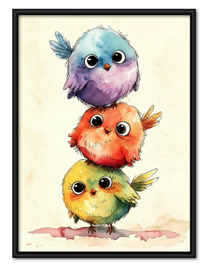 Four Colorful Birds Stacked Together Wall Art