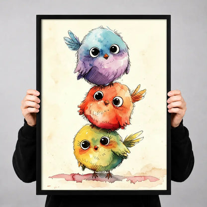Four Colorful Birds Stacked Together Wall Art 3
