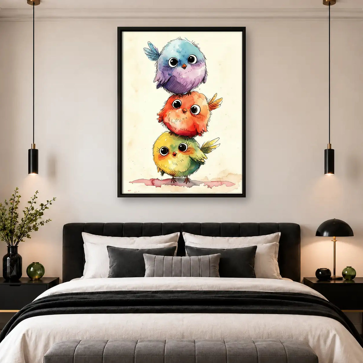 Four Colorful Birds Stacked Together Wall Art 4