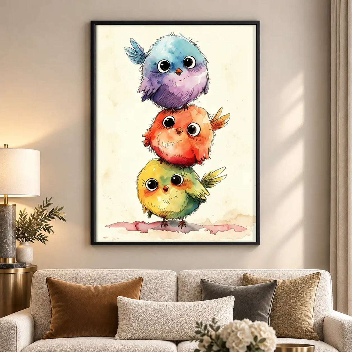 Four Colorful Birds Stacked Together Wall Art 5