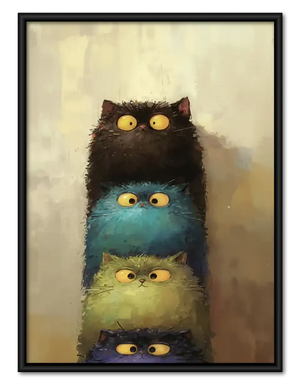 Four Colorful Cats Stacked Wall Art