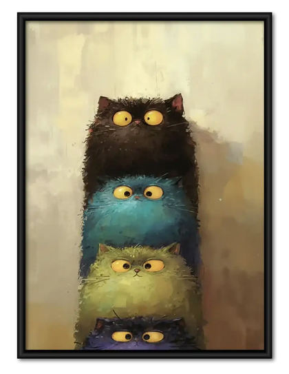 Four Colorful Cats Stacked Wall Art