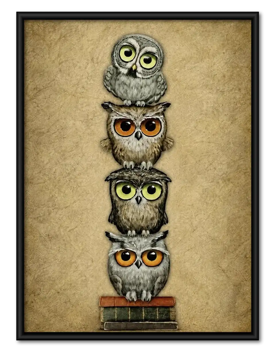 Four Colorful Owls Stacked Wall Art 1