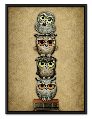 Four Colorful Owls Stacked Wall Art