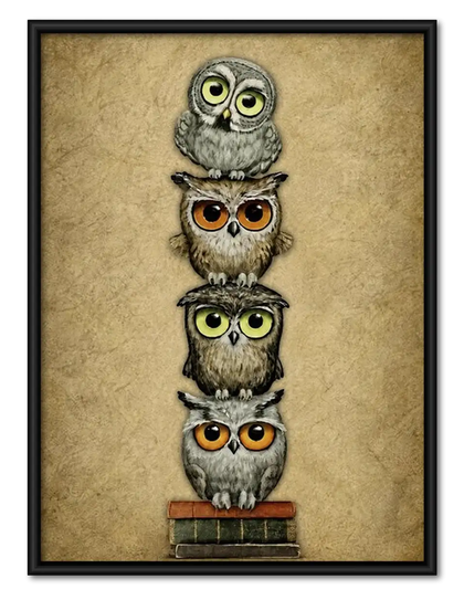 Four Colorful Owls Stacked Wall Art