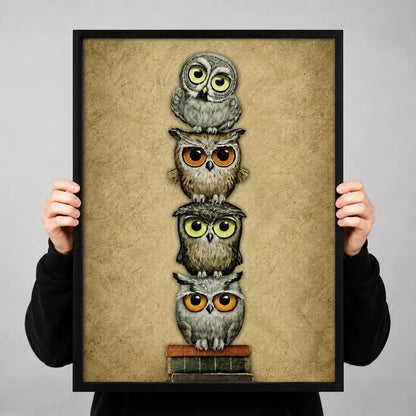 Four Colorful Owls Stacked Wall Art 3