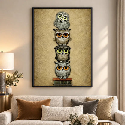 Four Colorful Owls Stacked Wall Art 5