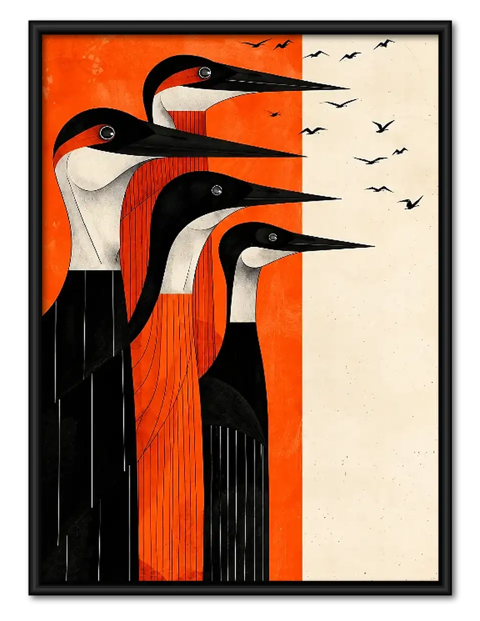 Four Red and Black Herons Wall Art 1