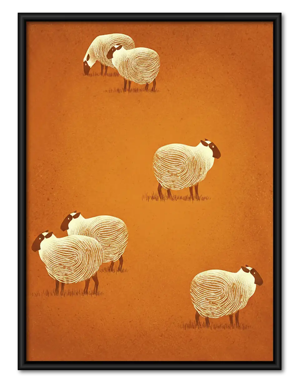 Four White Sheep on Orange Wall Art 1