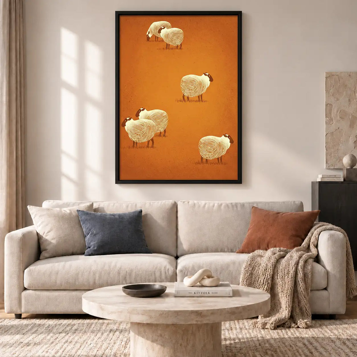 Four White Sheep on Orange Wall Art 2