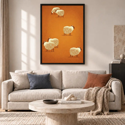 Four White Sheep on Orange Wall Art 2