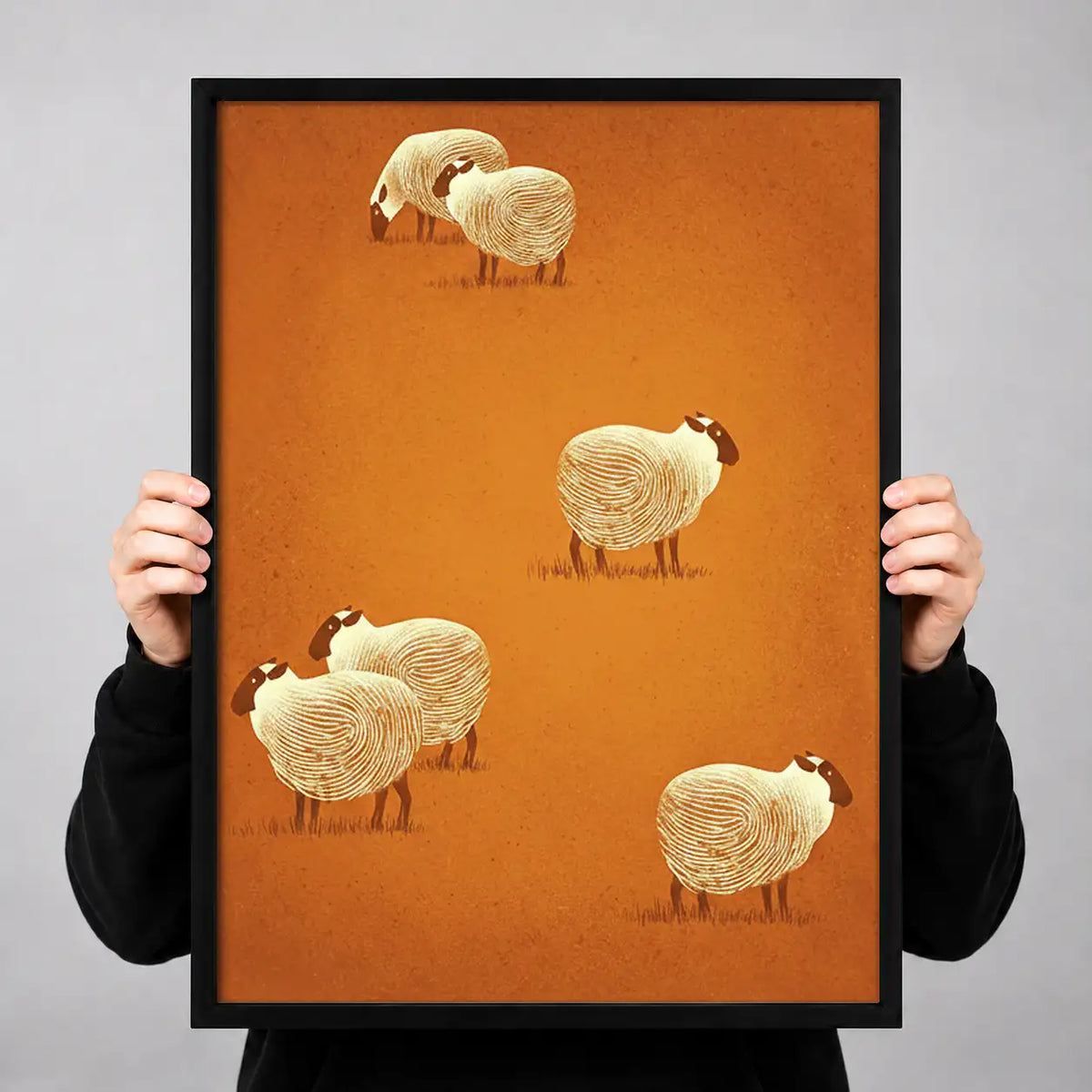Four White Sheep on Orange Wall Art 3