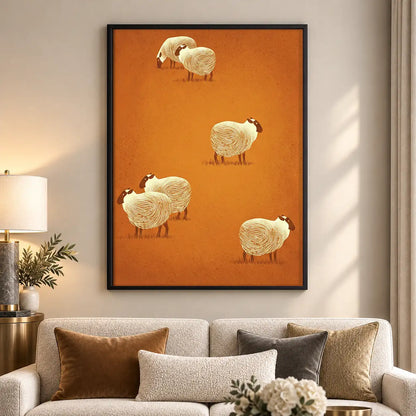 Four White Sheep on Orange Wall Art 5
