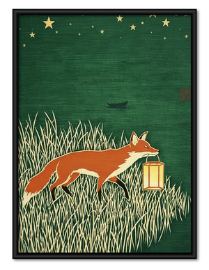 Fox Carrying Lantern at Night Wall Art