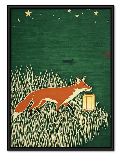 Fox Carrying Lantern at Night Wall Art 1