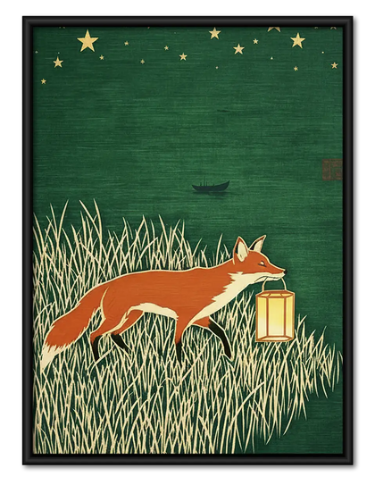 Fox Carrying Lantern at Night Wall Art