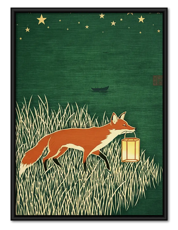 Fox Carrying Lantern at Night Wall Art