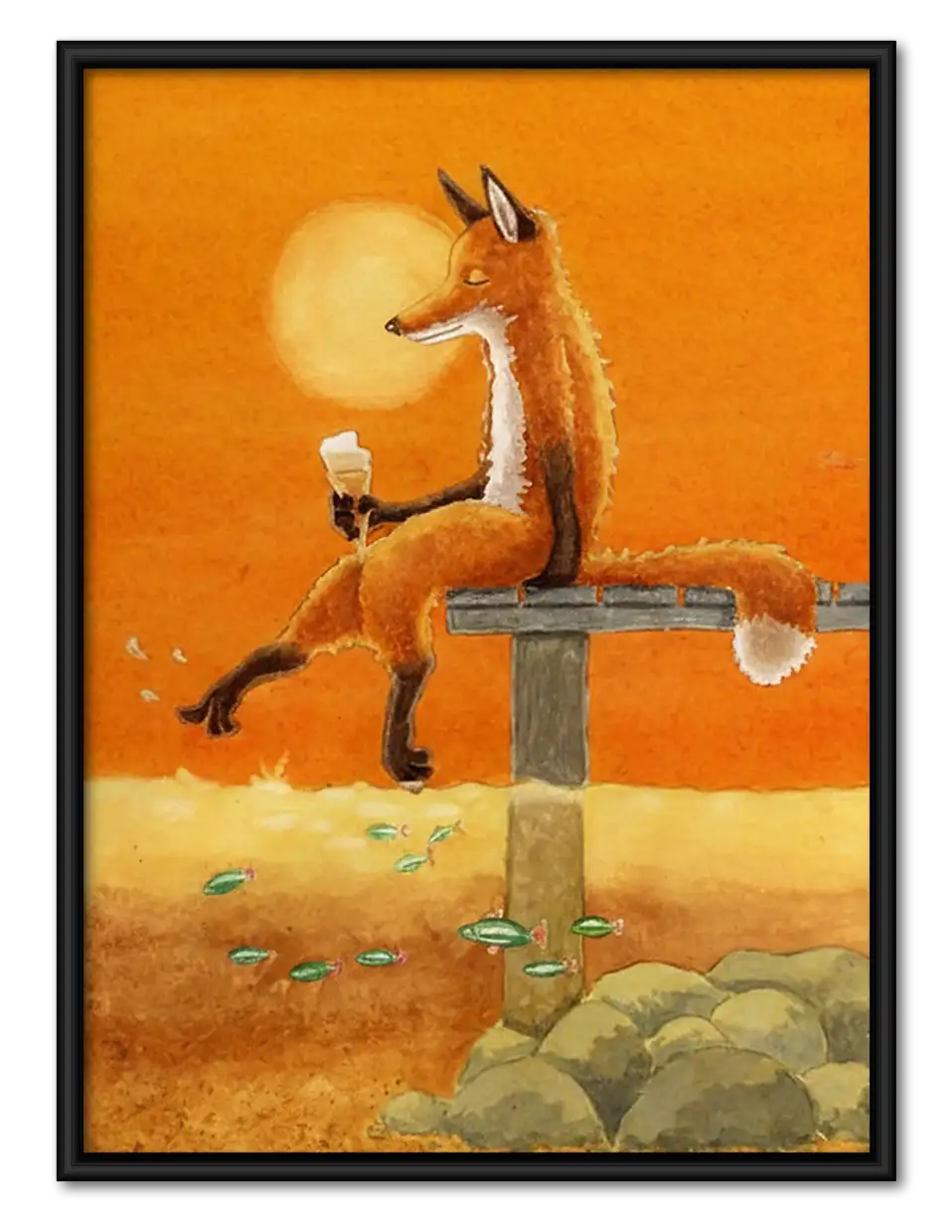 Fox Sitting on Country Fence Wall Art 1