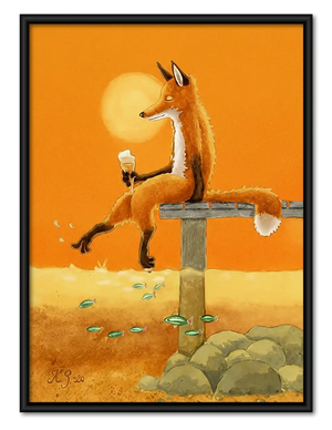 Fox Taking Bath in Orange Landscape Wall Art