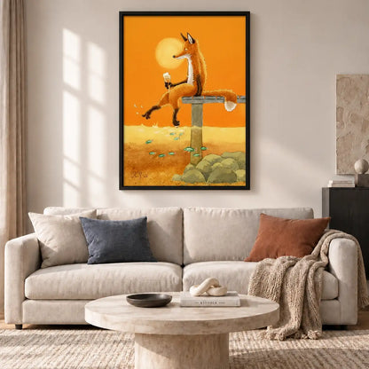 Fox Taking Bath in Orange Landscape Wall Art 2