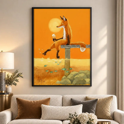 Fox Taking Bath in Orange Landscape Wall Art 5