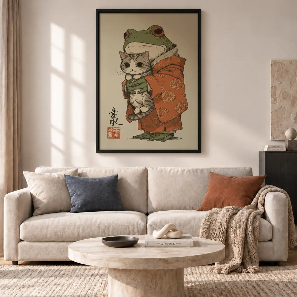 Frog and Cat in Kimono Wall Art 2
