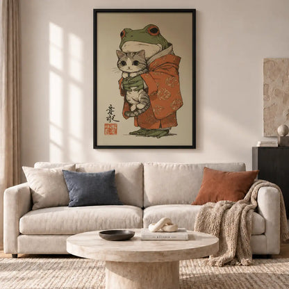 Frog and Cat in Kimono Wall Art 2