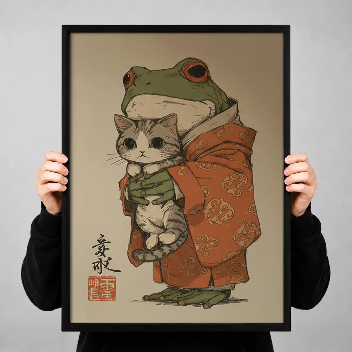 Frog and Cat in Kimono Wall Art 3