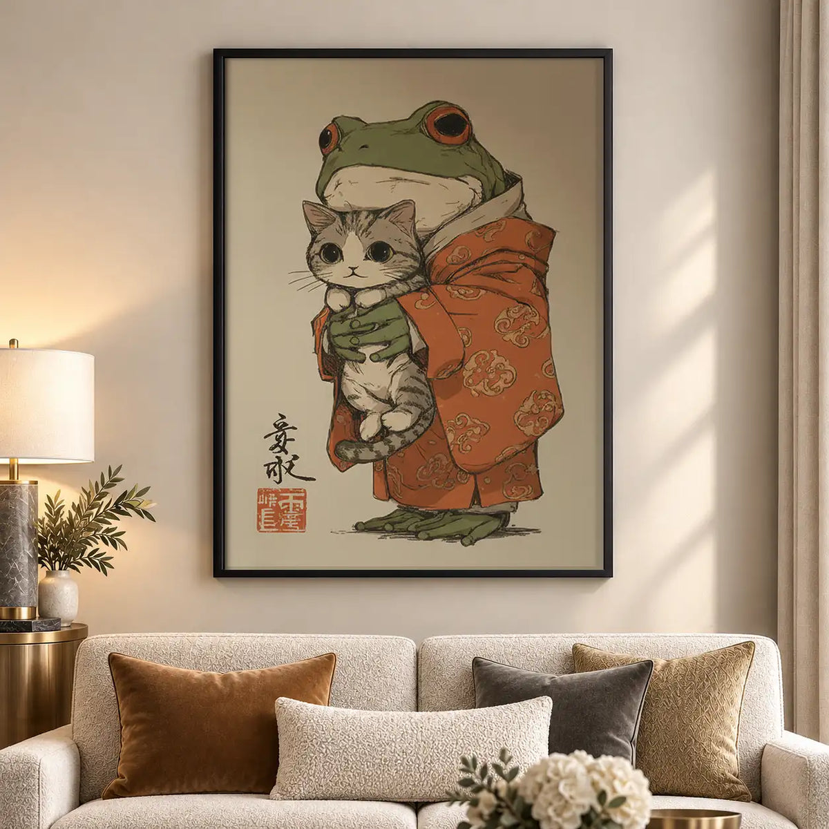 Frog and Cat in Kimono Wall Art 5