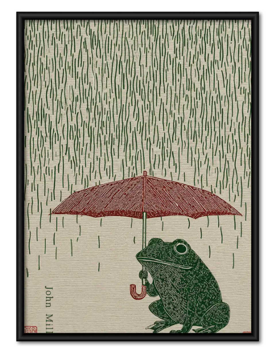 Frog beneath Red Umbrella Wall Art 1