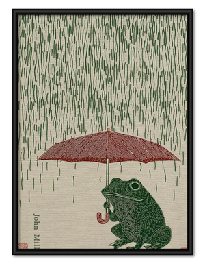 Frog beneath Red Umbrella Wall Art